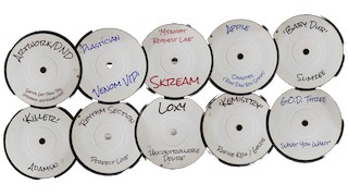 Illustrated dubplates representing jungle music culture