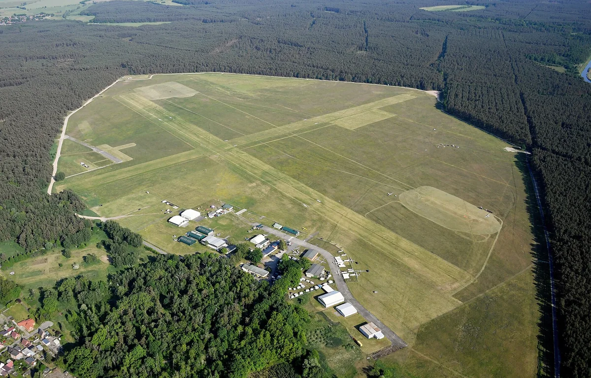 Aerial view of Neustadt-Glewe airfield in northern Germany