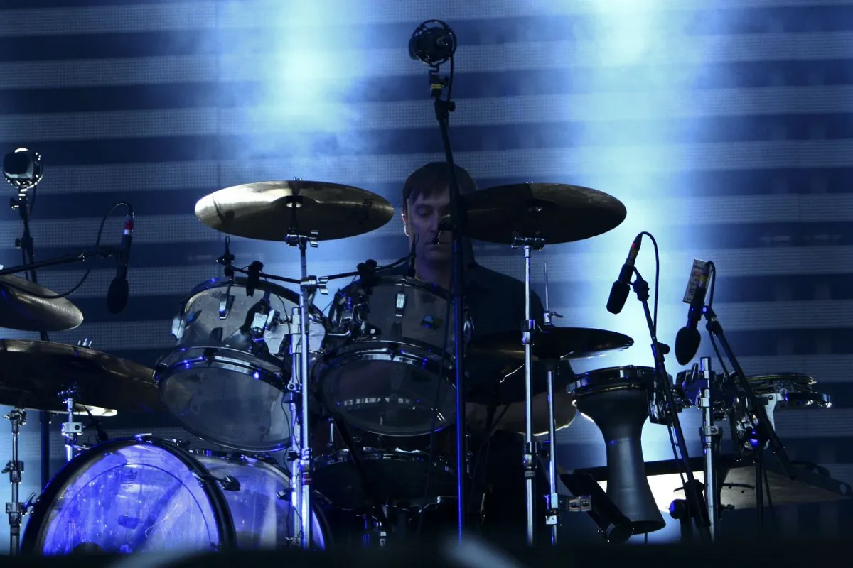 Massive Attack performing on stage at the Eurockéennes festival
