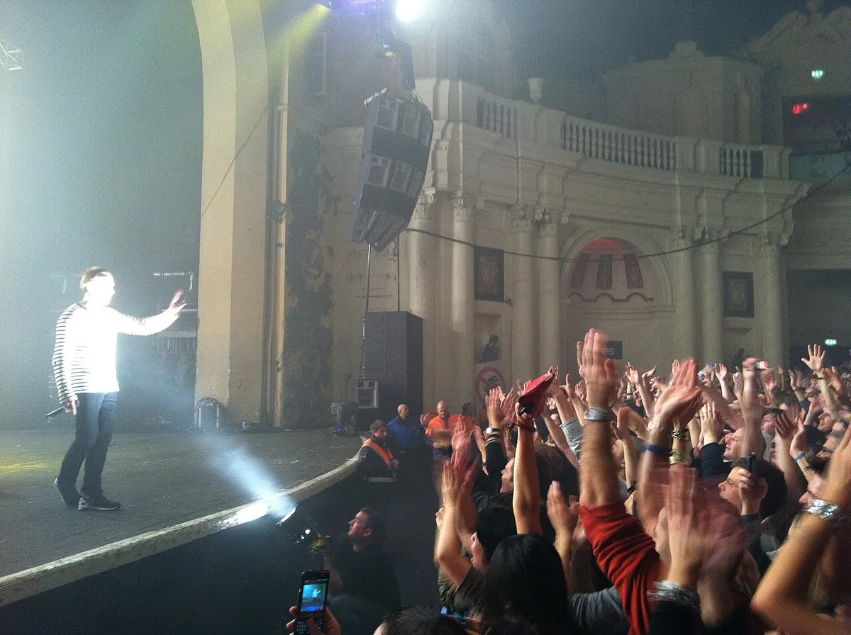 Underworld performing at the Brixton Academy in London
