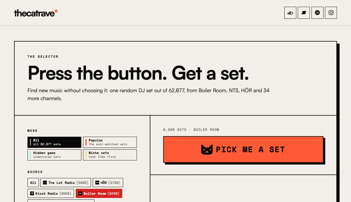 The Selector on thecatrave, with the source narrowed to Boiler Room