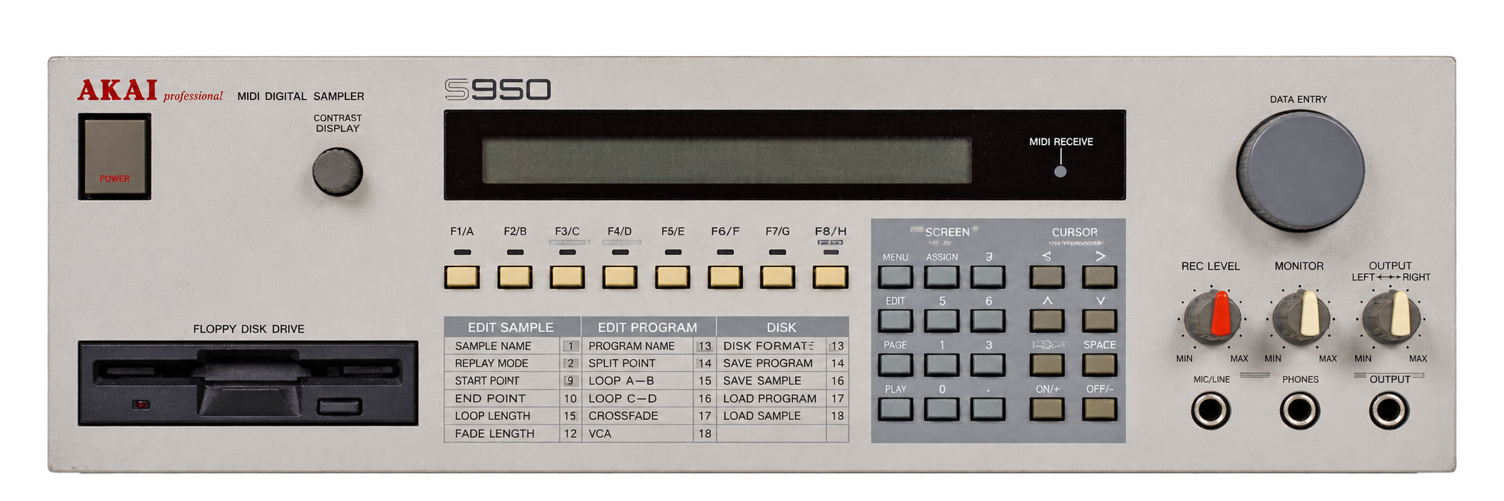 Akai S950 rack sampler isolated on a transparent background