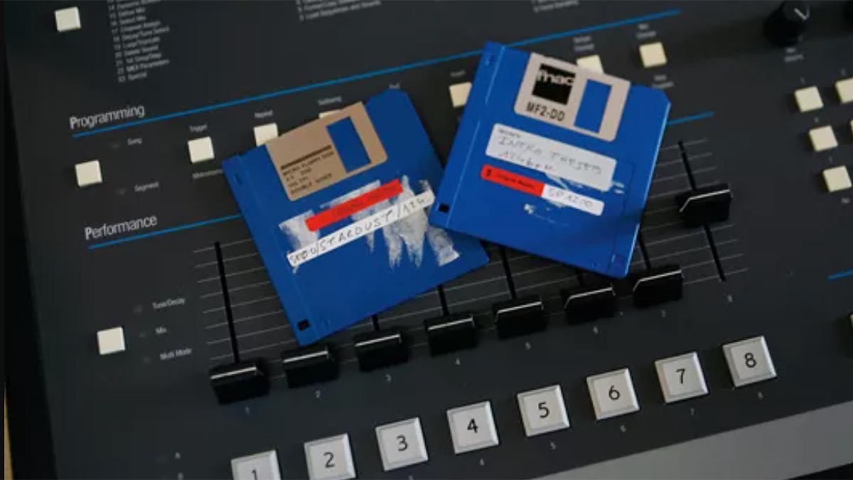 Floppy disks resting on an E-mu SP-1200 sampler