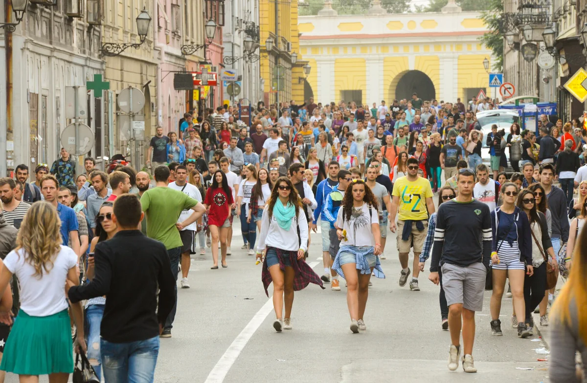 Dense crowd inside Petrovaradin Fortress during EXIT Festival in 2015