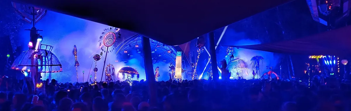 A crowd holding ravesticks on the Sonnendeck floor at Fusion Festival 2024