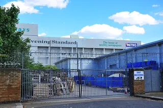 A fenced gate at the Harmsworth Quays print works in Rotherhithe in 2010