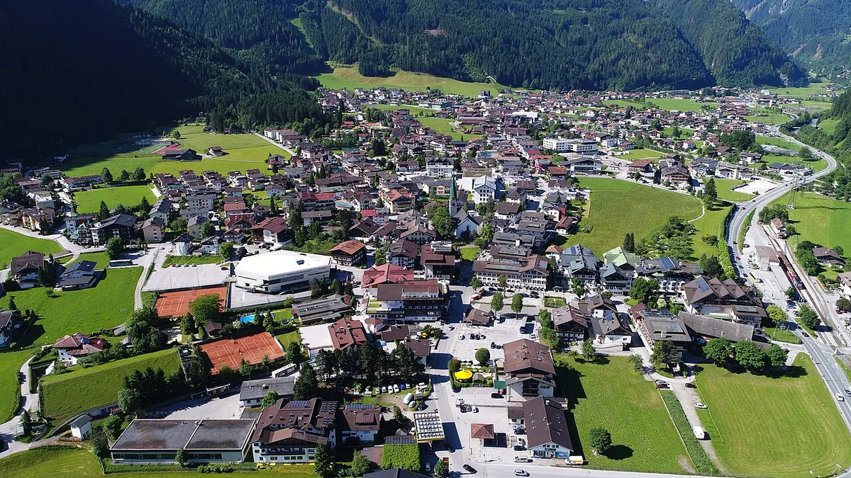 Aerial view of Mayrhofen in the Zillertal, Austria