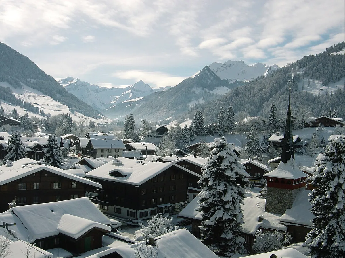 A panorama of the village of Gstaad in Switzerland